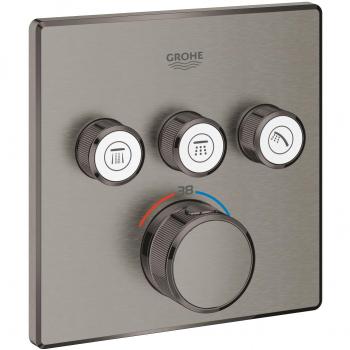 Grohe Grohtherm SmartControl Termostato empotrado cuadrado con 3 válvulas en grafito cepillado