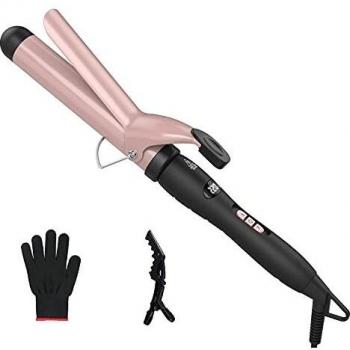 Rizador Pelo, 32 mm Rizador de Cerámica, Tenacillas de Pelo Profesional con Recubrimiento, 30s Calentamiento Rápido, Ajuste de Calor 60℃ - 220℃, Cable 360 °y Pantalla LCD, con Guante