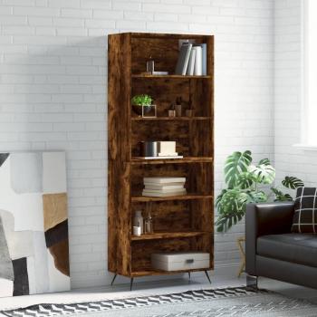 Aparador alto de madera de ingeniería 69,5x32,5x180 cm con 3 estantes en color roble ahumado, mueble de almacenaje para salón, buffet y armario auxiliar