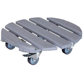 WAGNER Soporte con Ruedas para Plantas Creo Ø 38 x 10,5 cm I para Exterior + Interior I Madera Maciza Acanalada FSC®, Gris I 2 Frenos totales I Capacidad de Carga 200 kg I 20086301