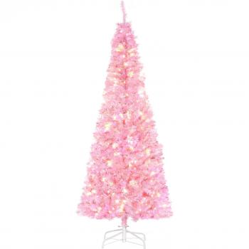 Árbol de Navidad Artificial HOMCOM con 618 Ramas y 300 Luces LED IP20 - Rosa