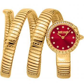 Reloj de Pulsera Just Cavalli Signature Snake Enchanting - Correa Oro Amarillo, Dial Rojo Vino para Mujer