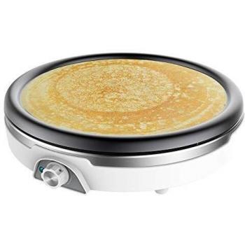 Cecotec Crepera Fun Crepestone XL INOX. 1350 W, Acero inoxidable, Placa con Revestimiento Antiadherente y extraíble, Termostato Regulable, Rodillo y Espátula Incluidos, 38 cm