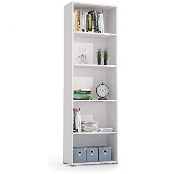 Librería Compacta Blanca con 5 Estantes Ajustables 60x30x192 cm