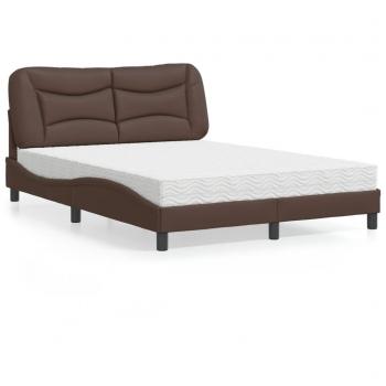Cama con colchón de cuero sintético marrón 120x200 cm