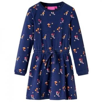 Vestido Infantil de Manga Larga Escote Redondo Azul Marino 140