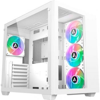 Abysm Danube SAVA 285 BX203 White ARGB ATX Tower Case with Tempered Glass Side and Front Panels, USB-A, USB-C, Audio Ports, 4 Pre-installed ARGB Fans, Support for Liquid Cooling Systems