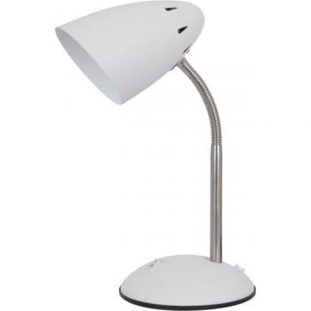 Lámpara de escritorio moderna blanca cósmica, níquel satinado 1 luz con pantalla blanca, E27