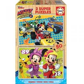 Educa- Mickey and The Roadster Racers 2 Puzzles Infantiles de Madera ecológica de 50 Piezas, a Partir de 4 años