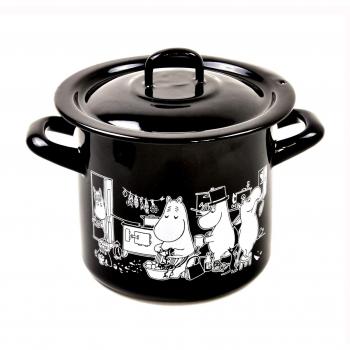 Moomin Muurla Enamel Medium 1.5L Black Casserole Cooking Pot with Lid
