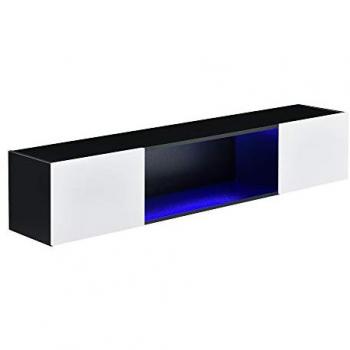 Estantería Mural Thabong con LED Azul, 2 Puertas y 1 Estante, Aglomerado, 150 x 30 x 30 cm, Negro/Blanco