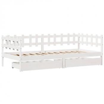 Sofá cama con cajones de madera maciza de pino blanca 80x200 cm