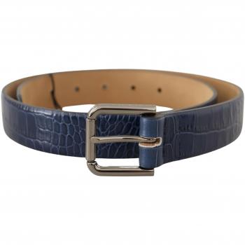 Dolce & Gabbana Blue Exotic Leather Belt with Silver Metal Logo Buckle - 85 cm / 34 Inches