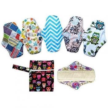 6pcs 10 pulgadas paño de bambú lavable almohadillas de Menstrual compresa + 1pc mini bolsa para ropa húmeda