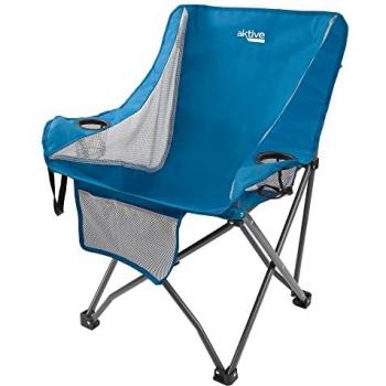 Silla Plegable de Camping Antivuelco Aktive, con Posavasos y Bolsillo, Medidas 48x50x86cm, Estable y Portátil