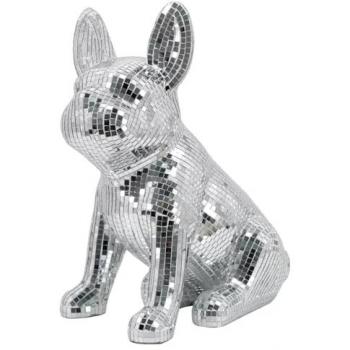 Figura Decorativa de Perro Plateado - 32x28x17cm