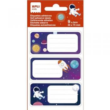 Lote de 5 unidades Apli Etiquetas Adhesivas Escolares Planetas - Tamaño 81x36mm - 9 Etiquetas en 3 Hojas - Adhesivo Permanente de Alta Calidad - Diseño Planetas - Color Blanco-190