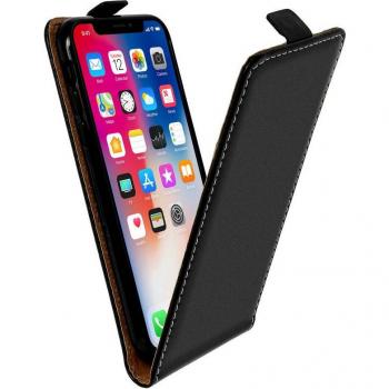 Estuche Vertical de Cuero Negro para iPhone X con Tapa y Bolsillo