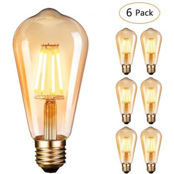 Dobee Bombilla LED E27, Edison Vintage Bombilla Cálido 4W ST64 2600-2700K 400LM Bombilla Retro Decorativa Ambar Cálido Blanco Bombillas Incandescentes - 6 Unidades [Clase de eficiencia energética A+]