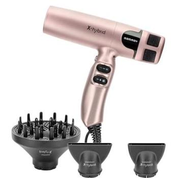 Secador de Pelo Profesional Iónico Gamma+ X-Hybrid Mate Oro Rosa, Ultraligero 300 gr, Ergonómico, Filtro Triple de Protección, Incluye 2 Boquillas Concentradoras y 1 Difusor