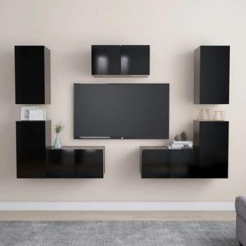 Juego de muebles para TV 7 piezas de madera negra multicapa
