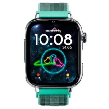 Reloj Inteligente Infantil SaveWatch Plus 2 - 4G, Pantalla AMOLED de 1.85, GPS, Carcasa Plata y Correa Tela Ocean