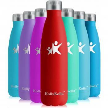KollyKolla Botella de Agua Acero Inoxidable, Termo Sin BPA Ecológica, Botellas Termica Reutilizable Frascos Térmicos para Niños & Adultos, Deporte, Oficina, Yoga, Ciclismo,
