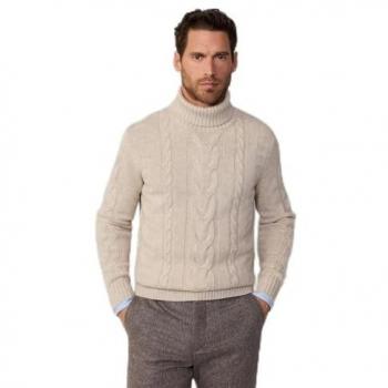 Jersey de hombre de punto trenzado con cuello alto en color blanco antiguo - Hackett XL