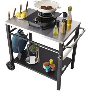 VEVOR Outdoor BBQ Cart with Double Shelf, Movable Food Prep Table and Foldable Iron Top