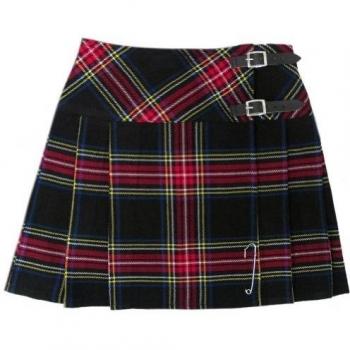 Tartanista - Kilt/minifalda escocesa con correas y alfiler - 41,9 cm - Black Stewart - EU36 UK8