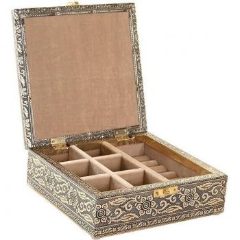Joyero DKD Home Decor 17,5 x 17,5 x 6,3 cm Champán Beige Madera Aluminio