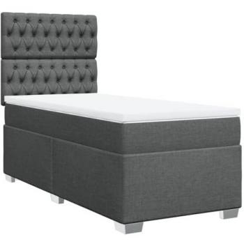 Cama box spring con colchón tela gris oscuro 80x200 cm
