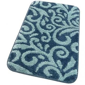 Alfombra de Baño Moderna Antideslizante Lavable Floral Suave 60x120 cm Azul 100% Made in Italy