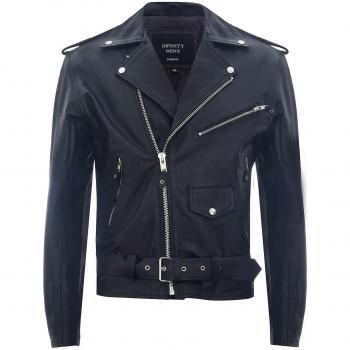 Infinity Leather Men's Black Cowhide Brando Biker Jacket - Size Medium