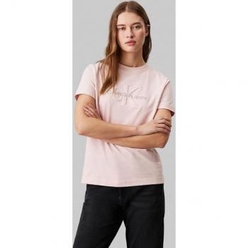 Calvin Klein Jeans Women's Regular Fit Chenille Logo T-Shirt in Pink - XS