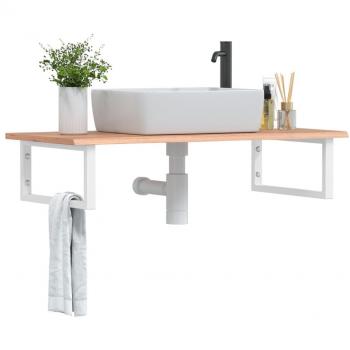 Estante de lavabo de pared de acero y madera maciza de roble