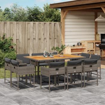 11-Piece Grey Poly Rattan Garden Dining Set with Cushions