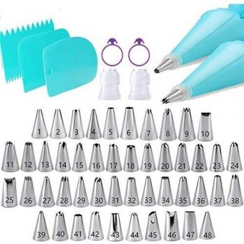 EigPluy 57pcs Pasteles para Hornear Juego de Decoración para Cupcakes,Boquillas de Acero Inoxidable,Bolsas de Pastelería de Silicona, Acopladores