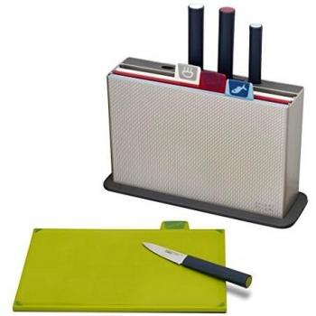 Joseph Joseph Index - Set de 4 Tablas de Cortar y 4 Cuchillos con Funda - Plata