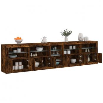 Aparador con luces LED roble ahumado 283x37x67 cm
