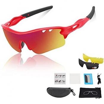 DUDUKING Gafas Sol Polarizadas Niño Adolescente Gafas de Sol Deportivas UV 400 Protección Gafas con 3 Rodajas De Lentes Intercambiables para Ciclismo Correr Golf Beisbol Surf Conducción Esquiando