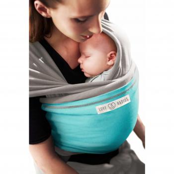 Echarpe de Portage L'Originale Gris Claro con Poche Turquesa - LOVE RADIUS