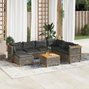 Sofá de jardín de 8 piezas con almohadas grises en Polyrattan