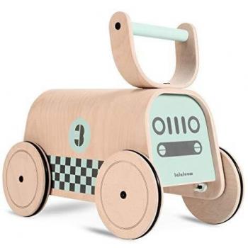 Andador correpasillos, RACER, para equilibrio de madera natural, diseño de coche, caminador para bebé a partir de 1 año, almacenamiento, color verde