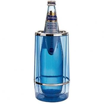 Enfriador de Botellas Doble Pared Poliestireno Azul con Bisel Cromado 11,5 x 11,5 cm, Altura 23 cm