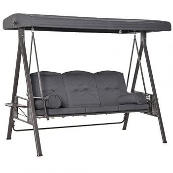 Outsunny Adjustable Canopy 3-Seater Outdoor Swing Chair with Cushions and Cup Trays - Dark Grey