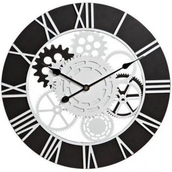 Reloj de Pared DKD Home Decor Madera Negro Blanco Hierro Engranajes (60 x 4 x 60 cm)
