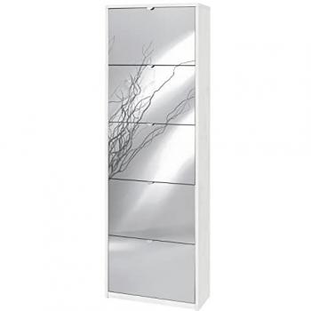 Zapatero compacto de 5 puertas con espejo en blanco óxido 63x29xh190 cm