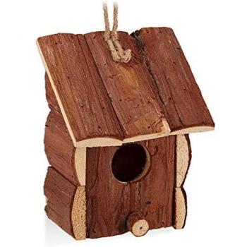Casita para Pájaros Colgante de Madera Sin Tratar, Decoración Natural para Balcón y Jardín, 16,5x12x9,5 cm - Relaxdays