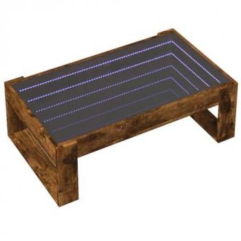 Mesa de centro con Infinity LED roble ahumado 90x53x30 cm, mesita de Centro, Mesa Auxiliar, Mesa de salón, mesita, mesita de sofá